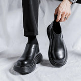 Breakj Head Shoes Men Ins Martens Black Round Head Thick Sole Casual Leather Chelsea Boots
