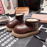Breakj Heel Bottom Middle Heel (-Cm) Round Head Artificial Short Plush Susud Snow Boots Winter Middle Boots Rubber