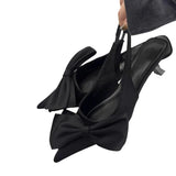 Breakj 2025 New Large Fashion Women's Shoes Black Bow Ornament Elegant High-Heeled Simple Muller Single