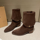 Breakj Two- Through Pile Of Boots Can Be Flipped Over The Fashion Boots Autumn New Velvet Thin Boots But Knee Long Barrel Knight