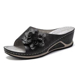 Breakj Summer New Slope With Flowers Fish Mouth Large-Size Slippers Car Sewing Hollow Women Casual Cold
