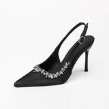 Breakj Sandals Women's Summer 2025 New Fine-Heeled Tips High-End Sexy Silk Satin Water Drill High