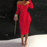 Fashion Solid Ladies Long Sleeve Bodycon Dress Sexy Hollow Out Women Party Dress Spring Autumn New Elegant Off Shoulder