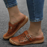 Sandals Buckle Retro Style Women Flat Sandals Rubber Shoes 2021Comfortable Hollow out flowers Leather Slides Outdoor