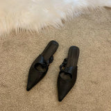 2023 New Pointed Soft Leather Semi-Wrapped Head Low-Heeled Slippers Women Wear French Style Single
