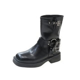 Women's Ankle Boots Autumn Work Fashion Elegant Punk New in Black Luxury Low Heel Round Toe Leather Dropshipping Center