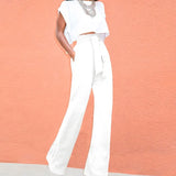 Bandage Waist Casual Black Wide Leg Pant Women Womens Autumn Elegant Fashion Female Red Flare