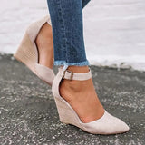 Wedges Women Sandals Summer Fashion Buckle Solid Pointed Sweet Casual Office Party Wedding Shoes Plus Size Ladies