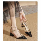 2024 Pointed Riveted Shoes Pointed Baotou Roman Sandals Women Wear Fashionable And Comfortable Retro