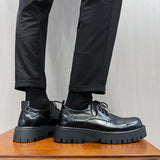 Breakj Leather Shoes Men's Platform Height Retro Single Shoes 45 Men's Plus Size Business Round Leather Shoes