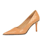 Breakj Sexy Nightclub Show Thin High With Shallow Pointed Patent Leather Woven Metal Chain Single
