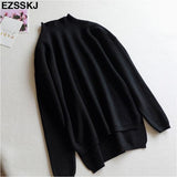 Style Loose Sweater Women Pullover Casual Half Turtleneck Long Sleeve Oversized Knit Sweater Female Jumpers Split