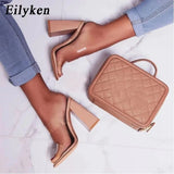 2022 Summer Square High Heels Mules Women Slippers PVC Transparent Slides Casual Slippers Shoes size