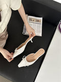 Breakj The Summer Of 2025, The New Bow In The Fine Heel Muller Shoes Half Slippers Women's Large-Size High-Heeled Single-Shoe Sand