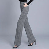 Pants Office Work Woolen Wide Leg Pants Autumn Winter High Waist Full Length Straight Female Trousers Office Lady