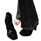 Breakj With Thick Bottom Height Small Ankle Boots Women 2025 Autumn New Square Bows Short Boots French Elegant Thin Skin