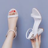 Breakj Cm Thick Heel With Sandals Female Fish Mouth Exposed Toe Square Sandals Pure White Wedding