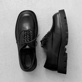 Breakj Head Leather Shoes Male Advanced Feeling Thick Sole Korean Version Niche Design Black Loafers Male Taller Derby Shoes