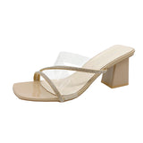 Breakj New Women's Coarse And Slippers Korean Version Of Simple Fashion Transparent Cool Slippers Outside The Square Half
