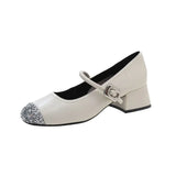 Breakj Casual High-Retro French Single-Shoe Small Scented Silver Lily One-Word Temperament Light-Mouthed Mary Jane