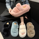 Breakj Thick-Bottomed Fur Slippers Wearing Autumn New Fashion Slope And Loose Cake Bottom-Size Cotton