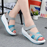 Students Platform Sandals Green&Blue Color Block Sports Shoes Woman Nubuck Mesh Open Toe Wedges Sandalias Femmes