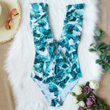Printed Flowers Even Lotus Leaf Side Body Swimsuit Women 2025 New Swimsuit Bare