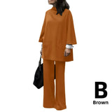 Celmia 2022 Spring 2pcs Knitted Pant Sets Women High Collar 3/4 Sleeve Top Fashion Wide Leg Long Pants Casual Loose Brushed