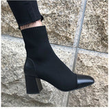 Boots 2023 Autumn And Winter New Thick-Heeled Knitted Socks, Square Head Korean Version Of Fashionable Short Boots Martin