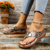 Breakj Round-Headed Leopard Print Snake Women's Slope Heel Slippers 2024 Summer New Large Size Set