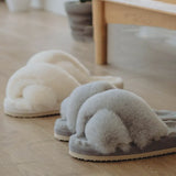 Winter New Women Soft Plush Furry Cross Band 3cm Heel Fur Women Shoes Indoor Ladies Platform Open Toe Fluffy House