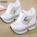 White Sneakers Women's Platform Wedge Casual Shoes Height Increasi Shoes 10 CM Thick Sole Chunky Sequins Lady Autumn