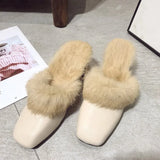 Chunqiu Korean Version Of Thick-Heeled Slippers High-Heeled Baotou Semi-Towed Scalp Fur Women's Shoes Fashion Muller