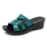 Slippers Shoes Genuine Leather Casual Slides Women Summer Shoes Retro Solid Mother Shoes Wedges Flip