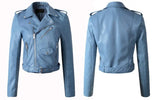 Zipper PU Leather Jacket Short Pink Motorcycle Jackets With Belt Classic Basic Spring Women Faux Leather