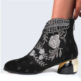 Breakj And Ethnic Women's Shoes Embroidered Rough And Autumn And Winter Women's Boots Large Size Martin Women's Short Boots 2025