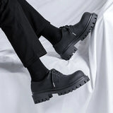 Breakj Wind Thick Round Derby Man Dark Small Leather Shoes Vintage Big Head Shoes