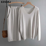 lazy oversize Sweater suit dress women casual loose sweater +straight skirt with pocket feamle sweater set