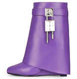 Breakj Autumn / Winter New Round Head Big Tube Around The Lock Buckle Shark Buckle Straight Tube Long Boots Wedge Trouser Boots