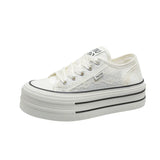 The Spring Of 2024, The New Style Muffin With Thick Bottom Tied With All Kinds Of Casual Board Shoes Net Surface Breathable And Hollowed-Out Small White Shoes For