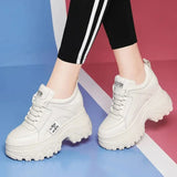 Black Chunky Sneakers Women Spring Autumn Thick Bottom Dad Shoes Woman Fashion PU Leather Platform Sneakers