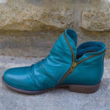 Women Pu Leather Ankle Boots Women Autumn Winter Zipper Vintage Women Punk Boots Flat Ladies Shoes Flat Short Snow