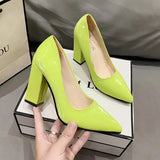 Heels Pumps Women's 2023 Trend The Glossy Chunky Shoes Pointed Toe Elegant Sexy Dress Weddings Bridal Party Luxury