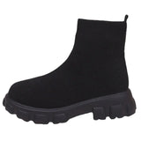 Spring Autumn Shoes Platform Round Toe Pink Purple Ladies Boots Zapatos Mujer Size 43 Women Boots Stretch Fabrics