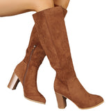 Breakj Boots Women Autumn / Winter 2023 New Thick Heel Plus Size High Heel Thin Suede Boots Women's Pointed Side Zipper