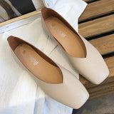 Women Flat Shoe Elegant Shallow Low-heeled Sandals 2022 Beige Korean Slippers Square Toe Slip-on Simple Woman