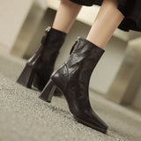 Zipper Grasps Skinny Boots 2024 Autumn And Winter New Thick Heels, High Heels And Fashionable Leather Short