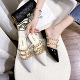 Breakj Rivet Cool Slippers Women Wear Flat-Bottomed Summer Shoal Sharp Leather Tip Half