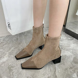 Breakj One-Footed 2025 New Velvet Splicing Elastic Skinny Short Boots With Square Head And Then Zipper Short