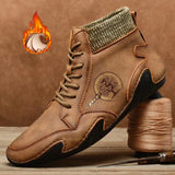 o'clock Autumn Leather Vintage Men Boots Fashion Street High-top Shoes Winter Warm Lined Handmade Lace-up Botas de